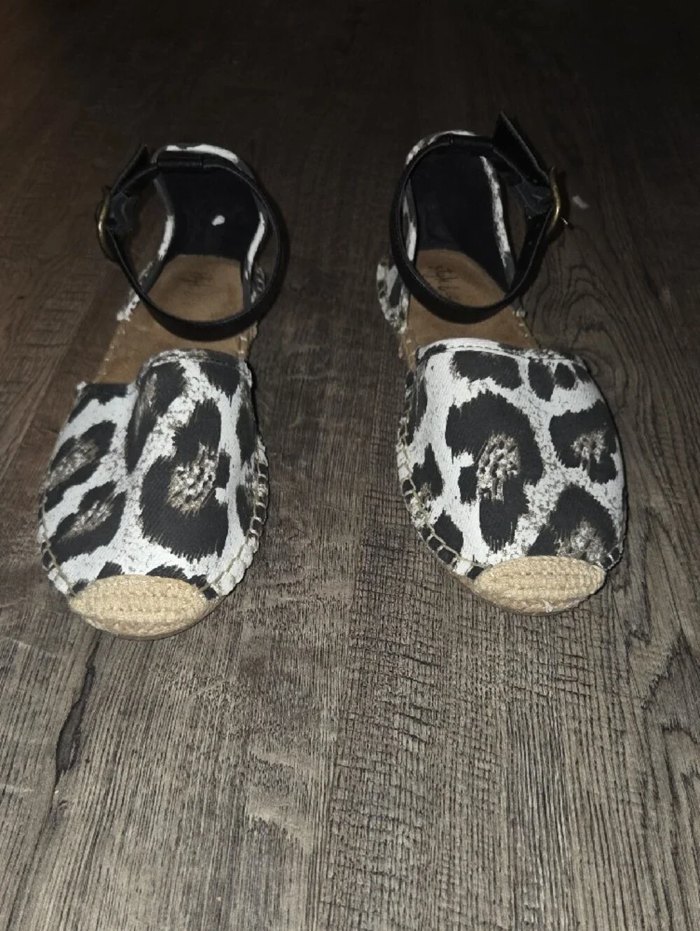 Style & Co. Black and White Leopard Espadrille Flats with Black Ankle Strap